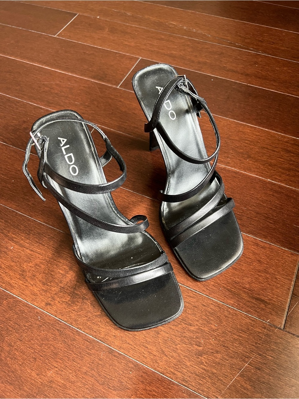 Aldo Black Strappy Square-Toe Heels